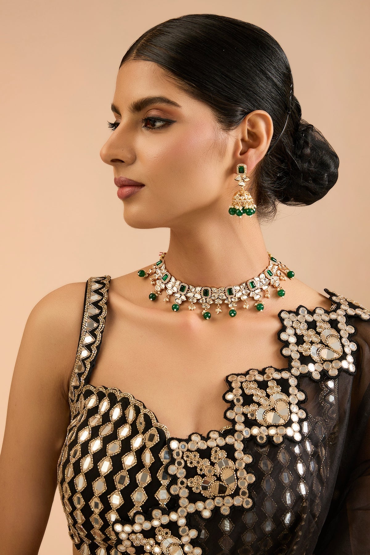Two Tone Finish Kundan Polki & Beaded Necklace Set