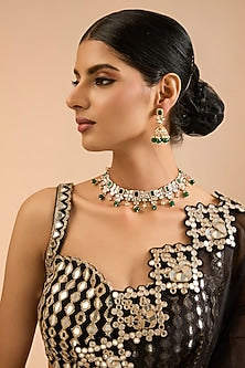 Two Tone Finish Kundan Polki & Beaded Necklace Set