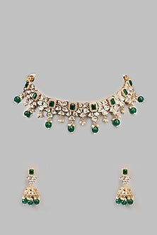 Two Tone Finish Kundan Polki & Beaded Necklace Set