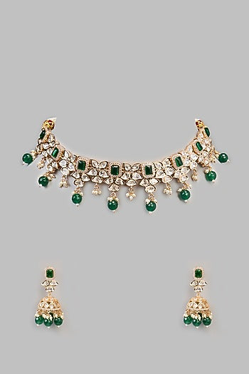 Two Tone Finish Kundan Polki & Beaded Necklace Set