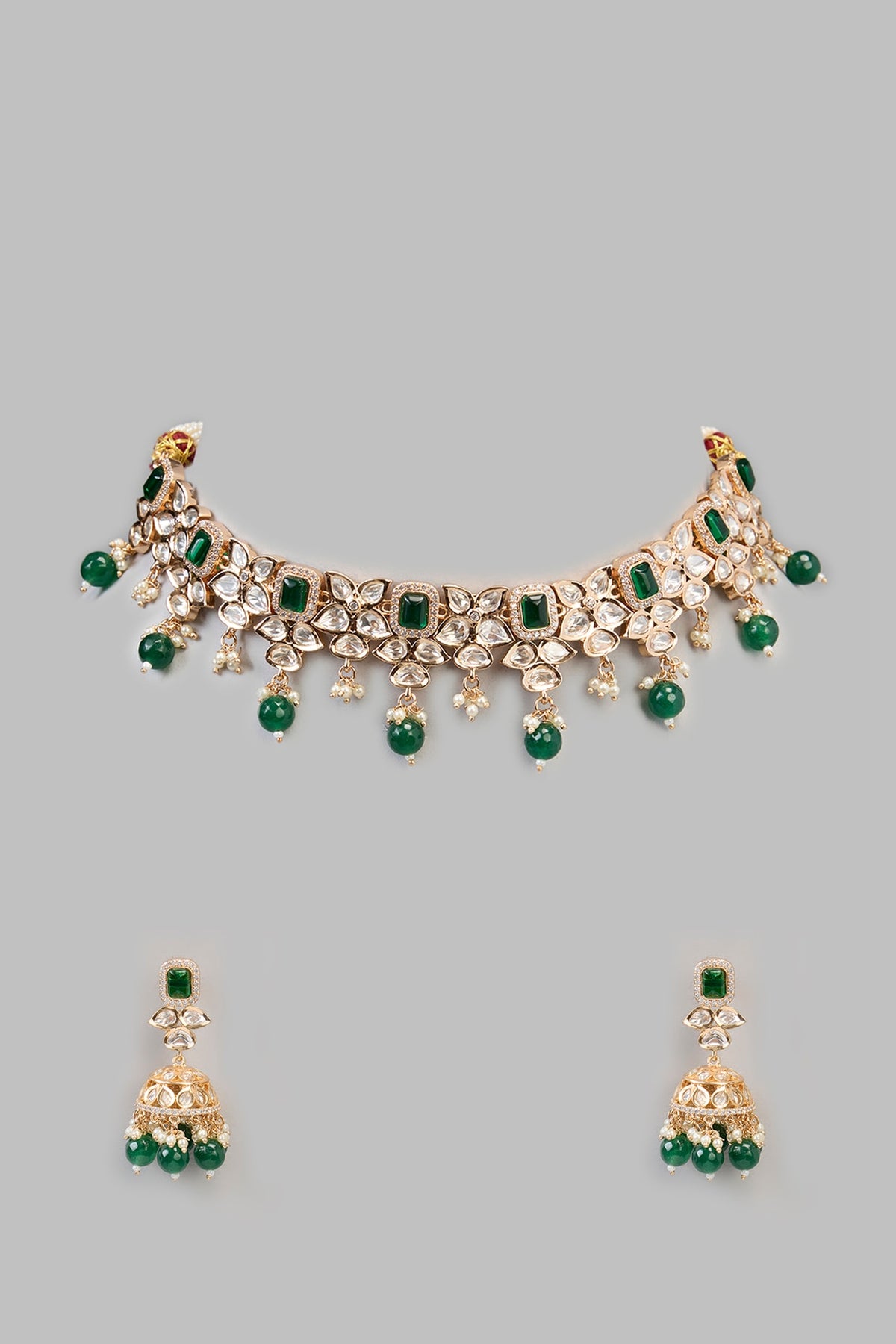 Two Tone Finish Kundan Polki & Beaded Necklace Set