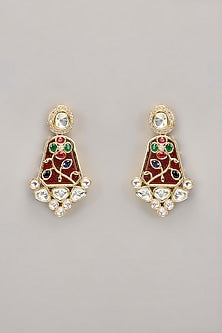 Gold Finish Kundan Polki & Red Beaded Handcrafted Necklace Set