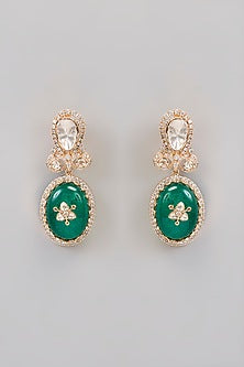 Gold Finish Kundan Polki & Green Stone Dangler Earrings