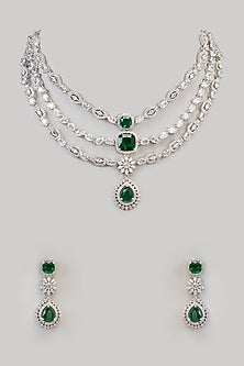White Finish Zircon & Green Onyx Necklace Set