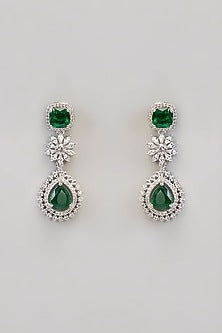 White Finish Zircon & Green Onyx Necklace Set