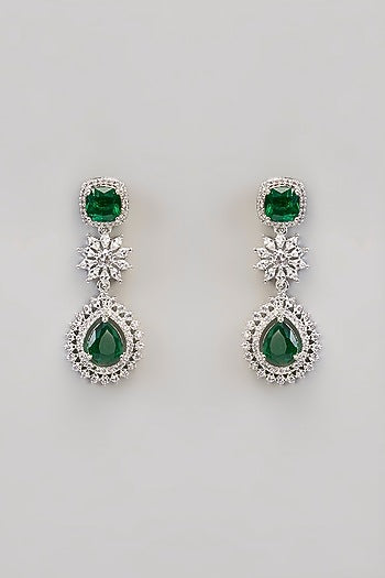 White Finish Zircon & Green Onyx Necklace Set