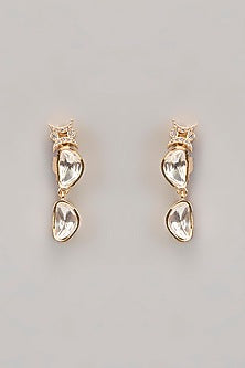 Gold Finish Kundan Polki & White Stone Necklace Set