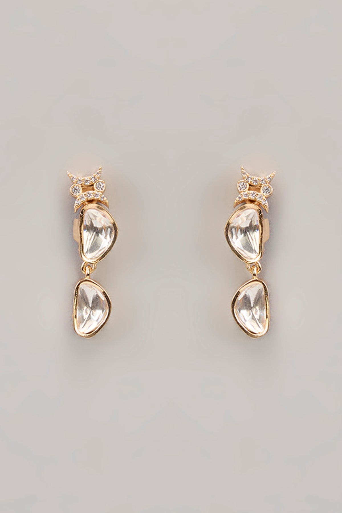Gold Finish Kundan Polki & White Stone Necklace Set