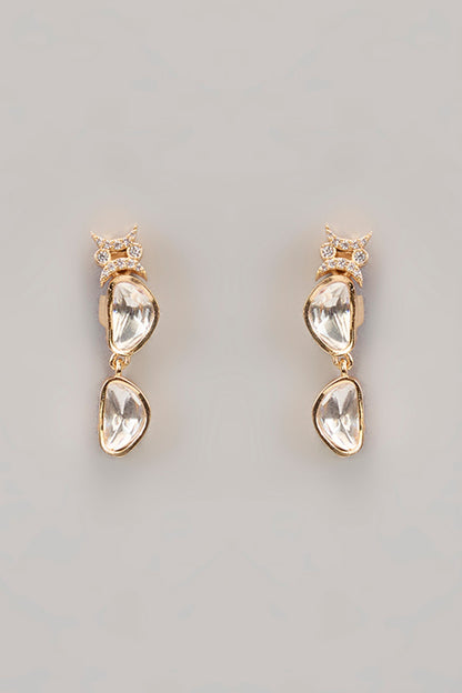 Gold Finish Kundan Polki & White Stone Necklace Set