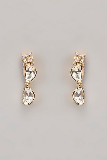 Gold Finish Kundan Polki & White Stone Necklace Set