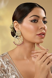 Gold Finish Kundan Polki Dangler Earrings
