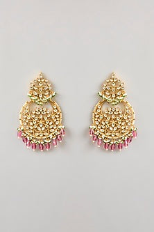 Gold Finish Kundan Polki Dangler Earrings