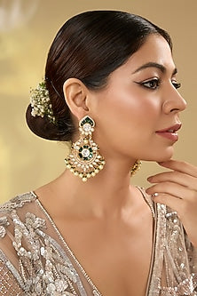 Gold Finish Kundan Polki Dangler Earrings