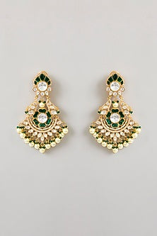 Gold Finish Kundan Polki Dangler Earrings