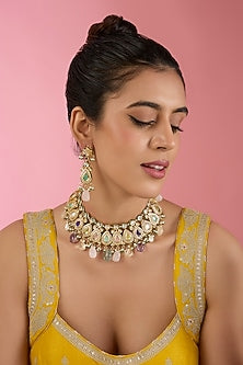 Gold Finish Kundan Polki & Beaded Necklace Set