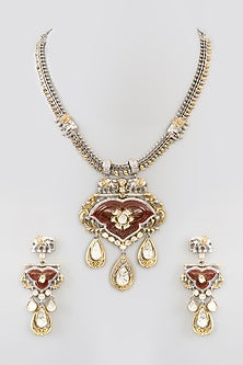 Gold Finish Kundan Polki & Beaded Necklace Set