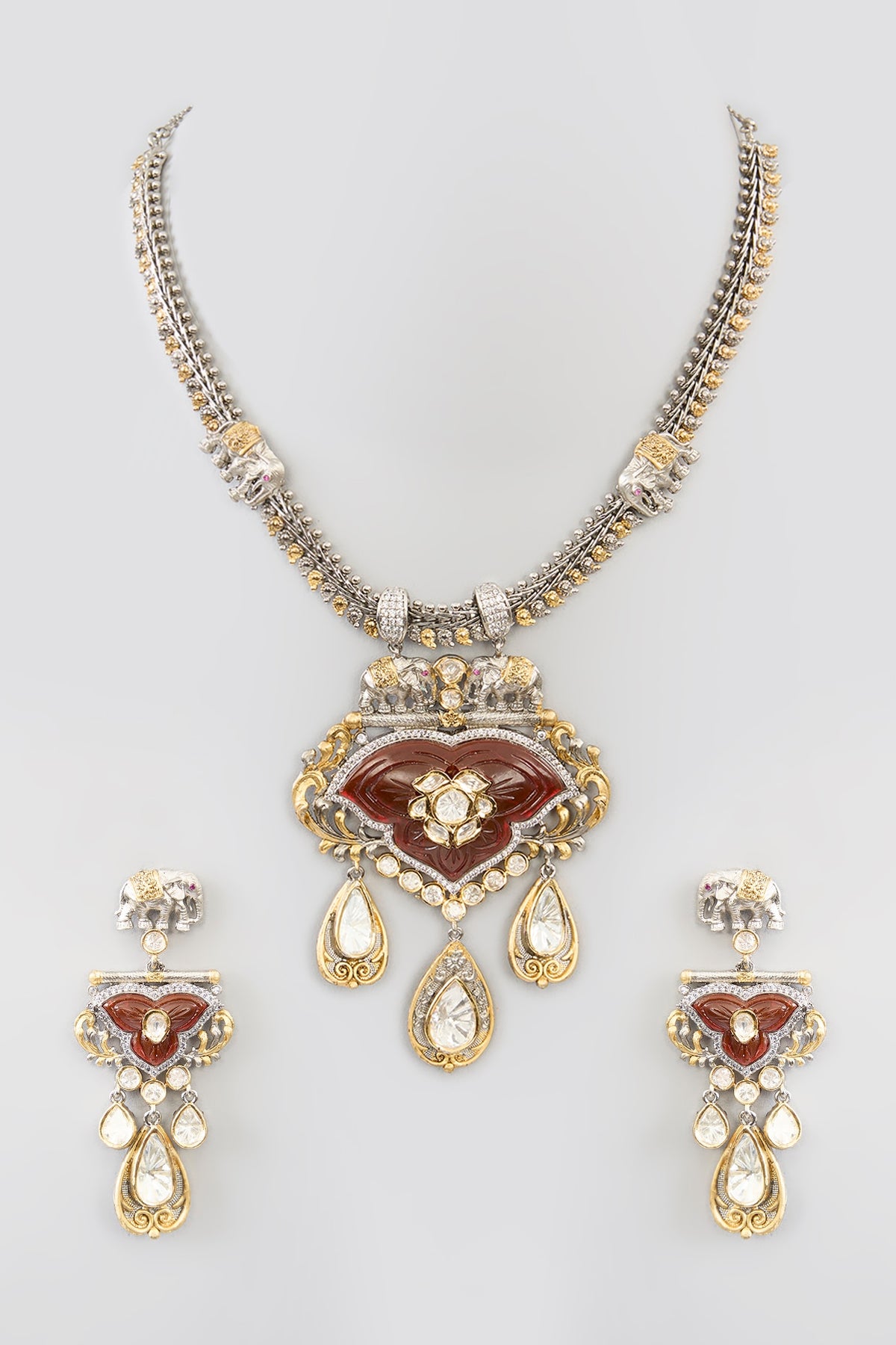 Gold Finish Kundan Polki & Beaded Necklace Set