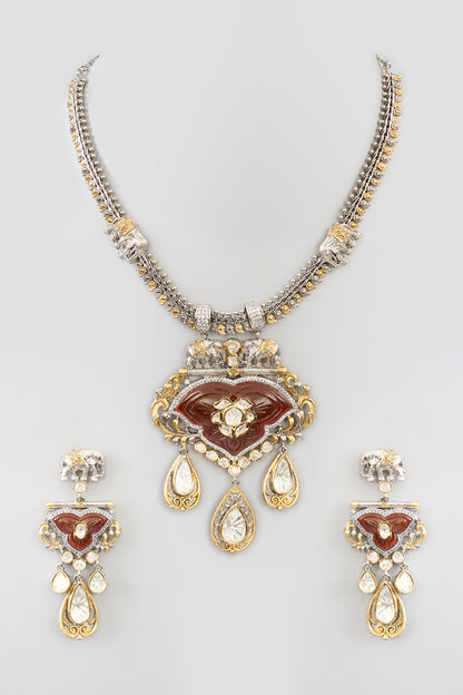Gold Finish Kundan Polki & Beaded Necklace Set
