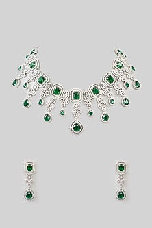 White Finish Zircon & Emerald Necklace Set