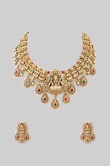 Gold Finish Kundan Polki & Beaded Necklace Set