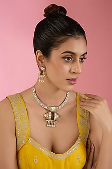 Two Tone Finish Kundan Polki & Beaded Necklace Set
