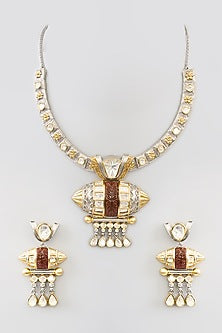 Two Tone Finish Kundan Polki & Beaded Necklace Set