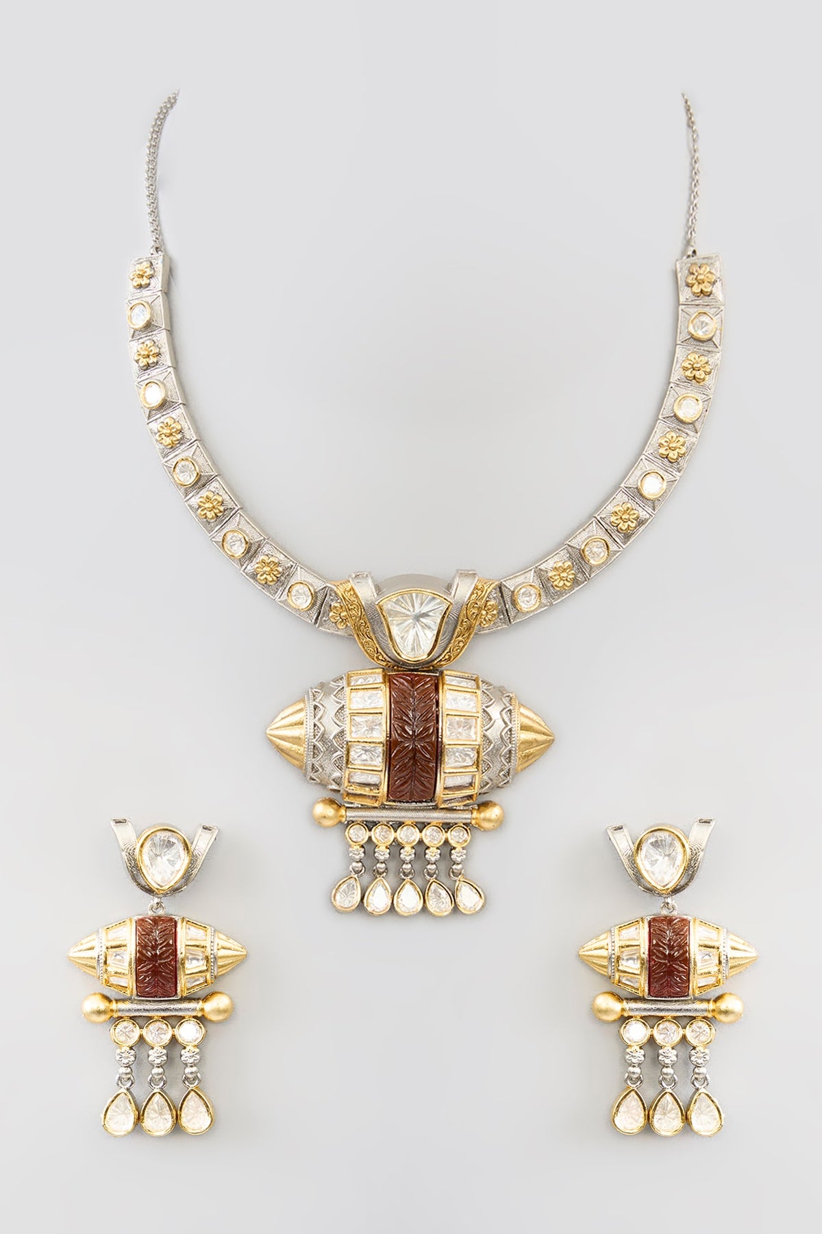 Two Tone Finish Kundan Polki & Beaded Necklace Set