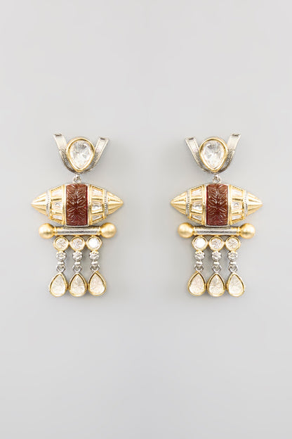Two Tone Finish Kundan Polki & Beaded Necklace Set