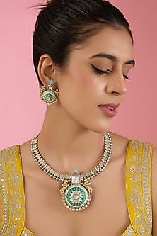 Two Tone Finish Kundan Polki & Beaded Necklace Set