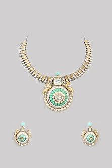 Two Tone Finish Kundan Polki & Beaded Necklace Set