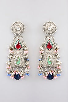 White Finish Beaded & Multi-Colored Synthetic Stone Necklace Set