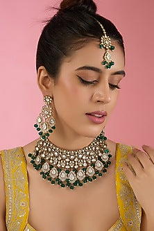Two Tone Finish Kundan Polki & Beaded Necklace Set