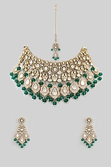 Two Tone Finish Kundan Polki & Beaded Necklace Set