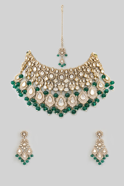 Two Tone Finish Kundan Polki & Beaded Necklace Set