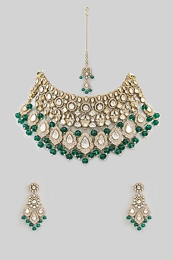 Two Tone Finish Kundan Polki & Beaded Necklace Set