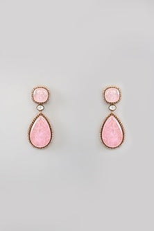 Two Tone Finish Rose Quartz & Zircon Dangler Earrings