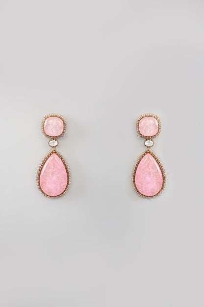 Two Tone Finish Rose Quartz & Zircon Dangler Earrings