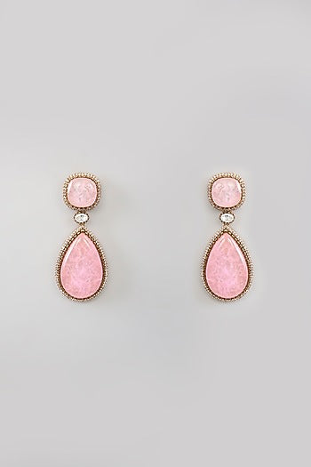 Two Tone Finish Rose Quartz & Zircon Dangler Earrings