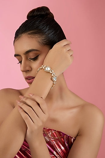Gold Finish Kundan Polki & Beaded Bracelet