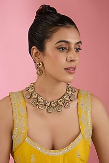 Gold Finish Kundan Polki & Beaded Necklace Set