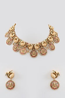 Gold Finish Kundan Polki & Beaded Necklace Set