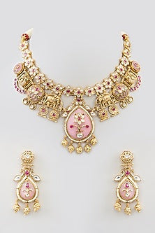 Gold Finish Kundan Polki & Beaded Necklace Set