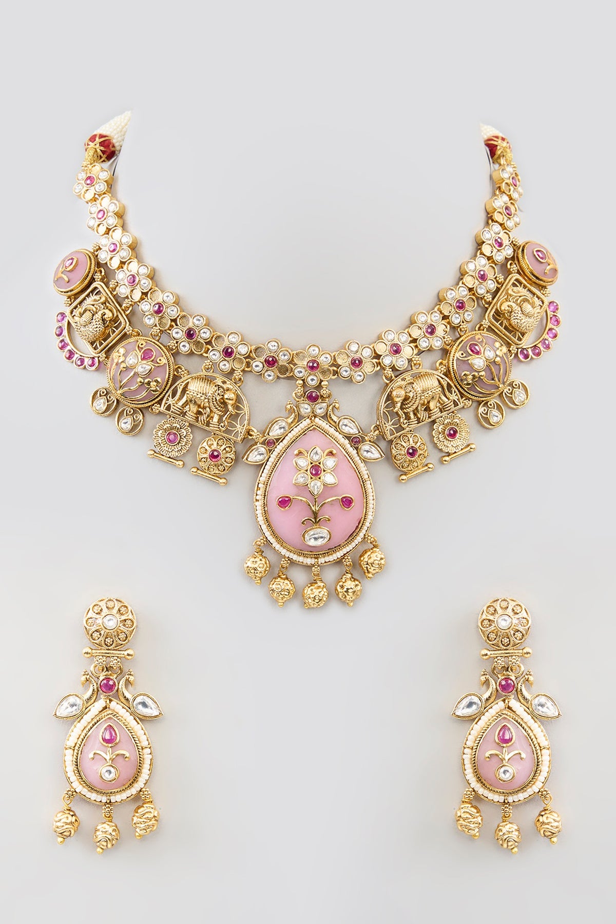 Gold Finish Kundan Polki & Beaded Necklace Set