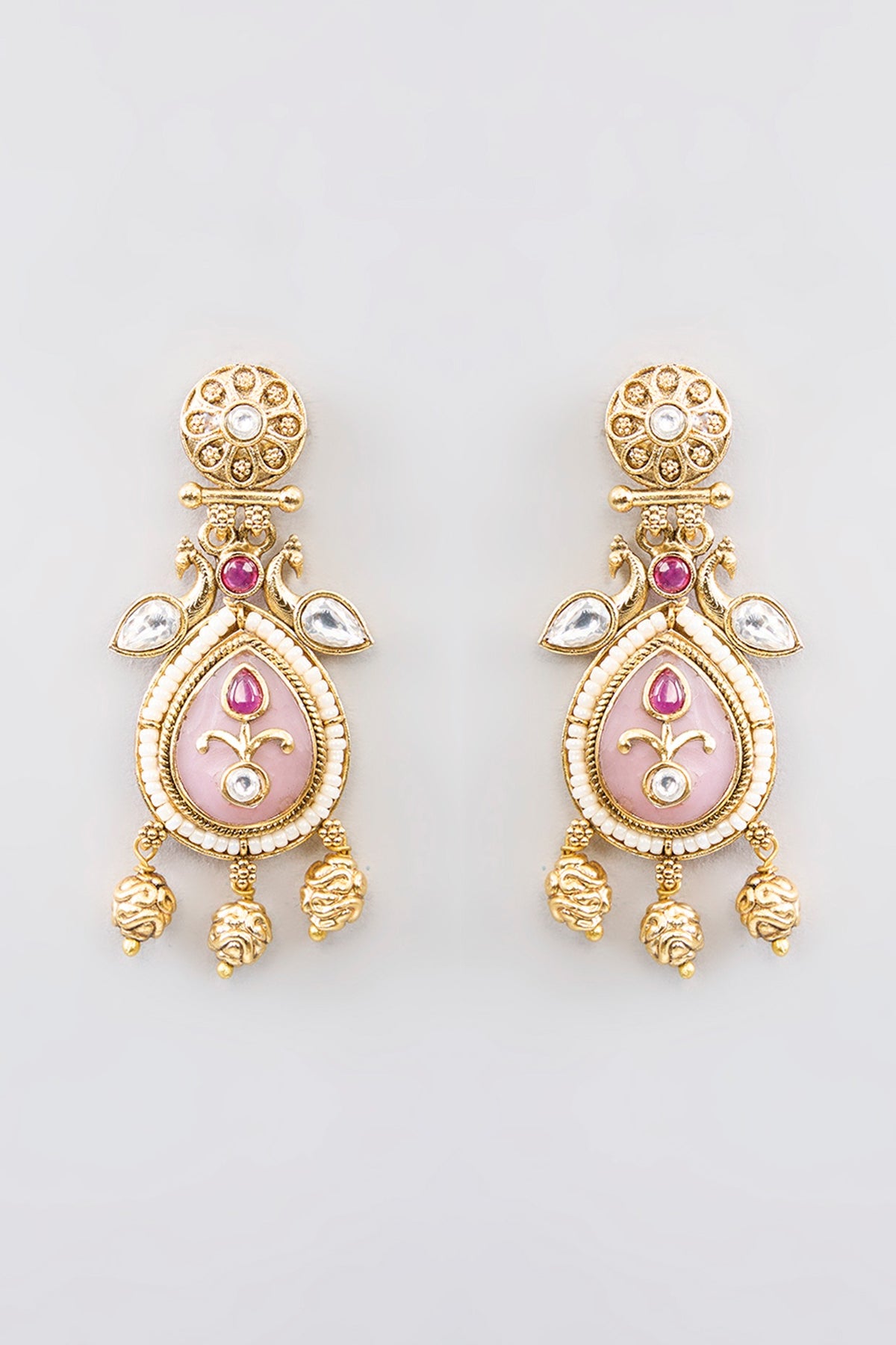 Gold Finish Kundan Polki & Beaded Necklace Set