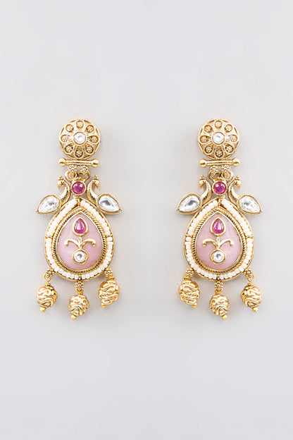Gold Finish Kundan Polki & Beaded Necklace Set