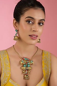 Gold Finish Kundan Polki & Beaded Necklace Set