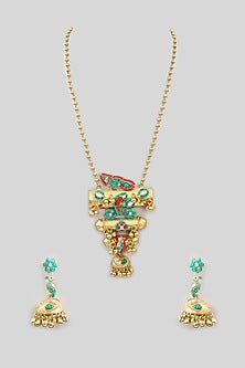 Gold Finish Kundan Polki & Beaded Necklace Set