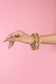 Gld Finish Kundan Polki Bangles (Set Of 2)