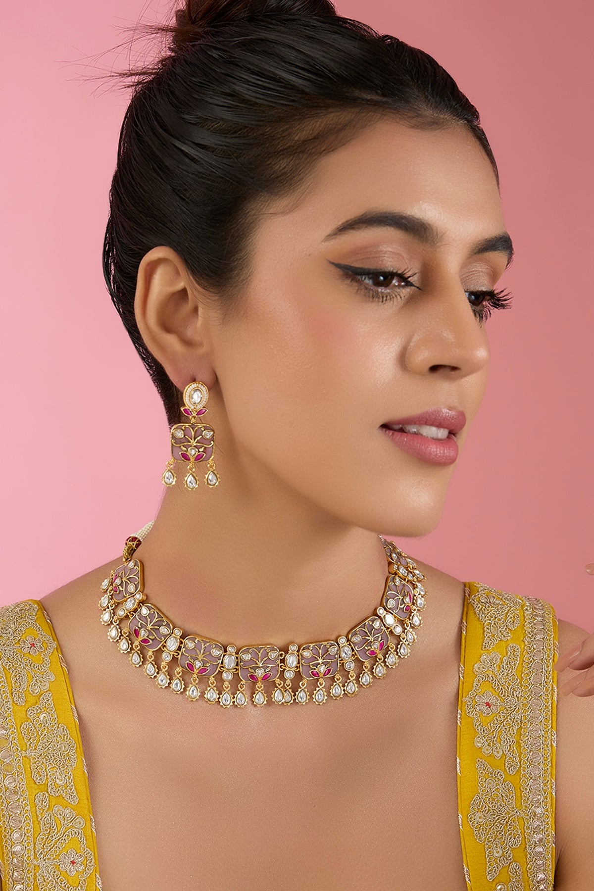 Gold Finish Kundan Polki & Beaded Necklace Set