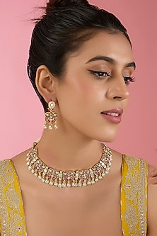 Gold Finish Kundan Polki & Beaded Necklace Set